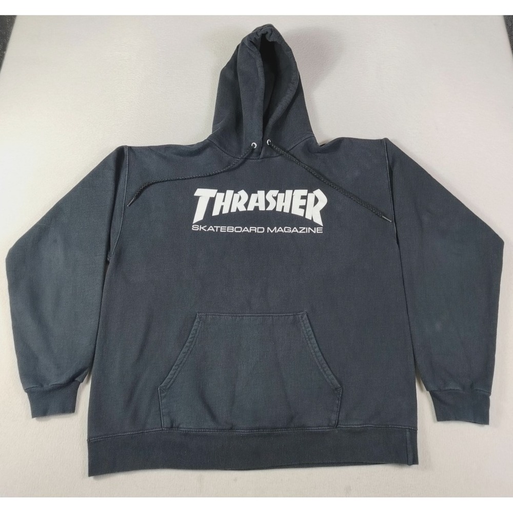 Vintage Thrasher Hoodie Mens Medium Black Skateboard Magazine Plan B Skater Y2K‎